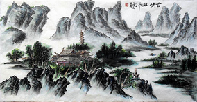 潘长春作品13《江峡双帆》137x68cm 2008年